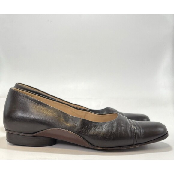 Chanel Square Toe Low Heel Black Leather Classic CC Logo Pumps EU Sz 35.5 5.5 - Picture 2 of 12